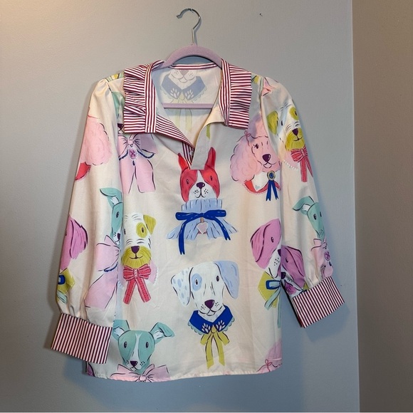 Dogs blouse ruffles quarter button up - Picture 1 of 5